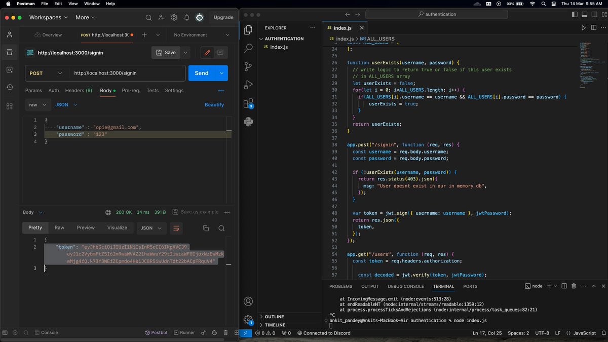 iota_xx's tweet image. Reflecting on Week 3.1 of cohort 2.0🚀Explored middleware magic, mastered global error handling, and delved into the world of input validation with Zod. Also, leveled up with JWT authentication and tested token workflows in a memory-based setup. #FullStackLearning #LearnInPublic