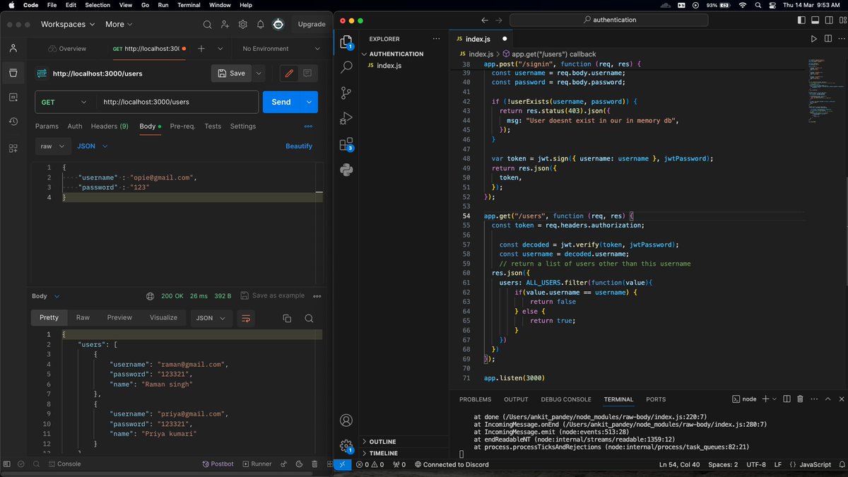 iota_xx's tweet image. Reflecting on Week 3.1 of cohort 2.0🚀Explored middleware magic, mastered global error handling, and delved into the world of input validation with Zod. Also, leveled up with JWT authentication and tested token workflows in a memory-based setup. #FullStackLearning #LearnInPublic