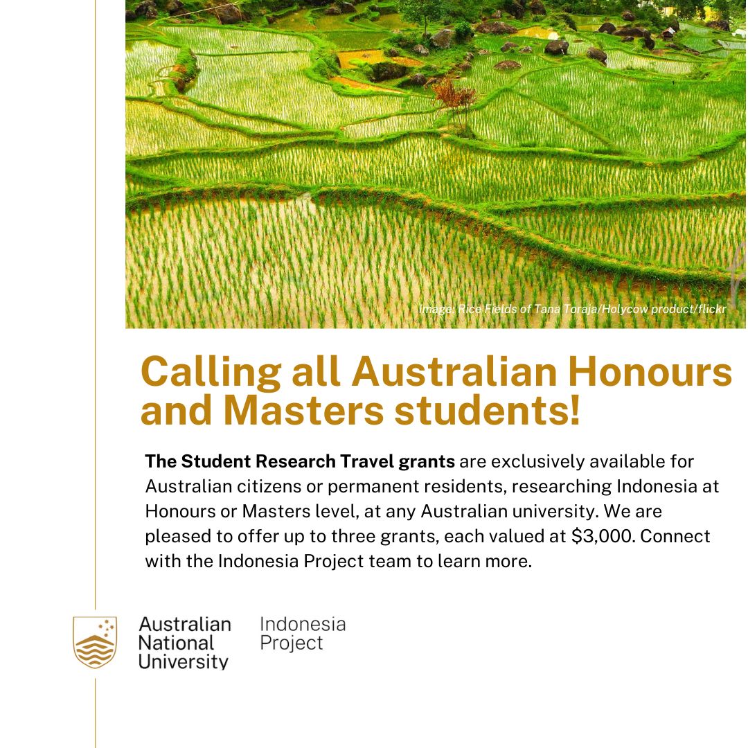 Calling all Australian Honours and Masters students researching Indonesia! The Student Research Travel grants are available for Australian citizens or permanent residents, enrolled at any Australian university. For eligibility and more information: loom.ly/X3mbfg0