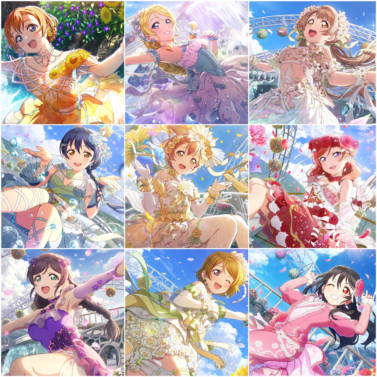 [🇯🇵#SIF2] 🎂Birthday UR Set COMPLETE!✨ μ's「Flower Shower」💐 Check out the set with HQ images, transparents, and more on 🌼Idol Story🎀: 🌟 idol.st/SIF2/cards/?id… 🌟 • Maki will be added when the Special Scouting starts. #LoveLive #スクフェス2 #μʼs