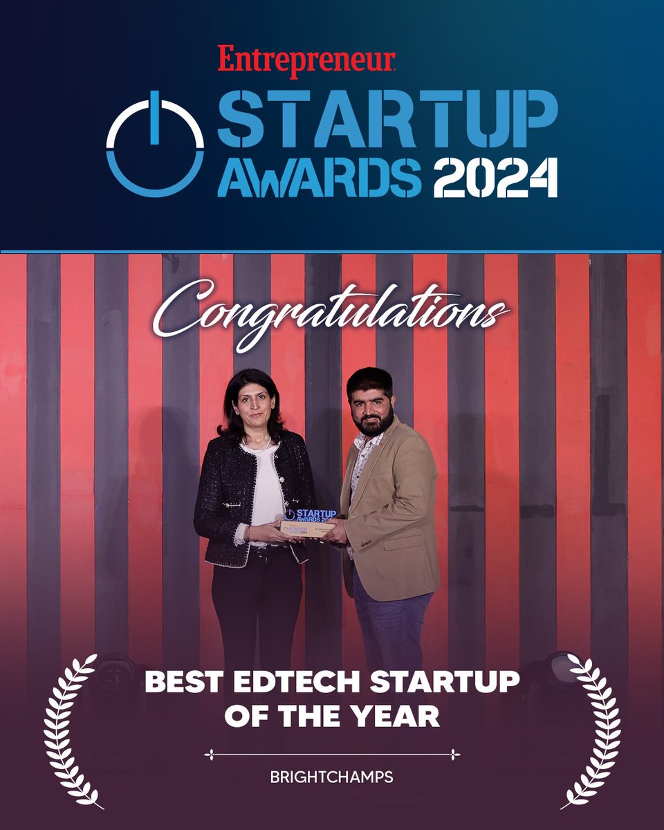 Congratulations to BrightChamps for winning Ed-tech Startup of the Year at the Entrepreneur India Startup Awards! 

This recognition highlights their dedication to revolutionizing education through technology

#Brightchamps #Education #revolution #entrepreneurindia