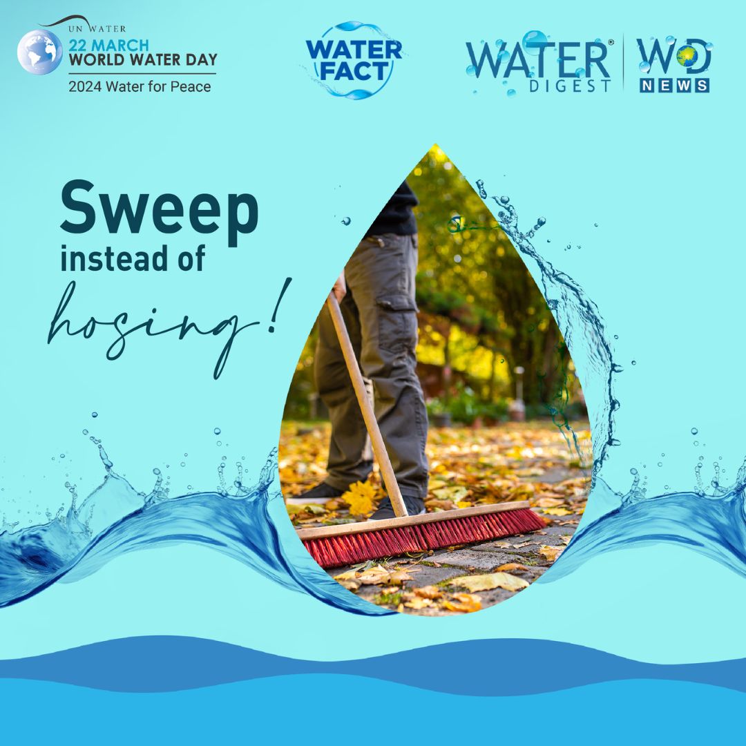 Whenever feasible, use a broom instead of a hose to clean driveways, sidewalks, and outdoor areas. This gives practically the same effect, saves water and saves you from having to walk in puddles till the water dries off! #WorldWaterDay #WaterSaving #WaterForPeace