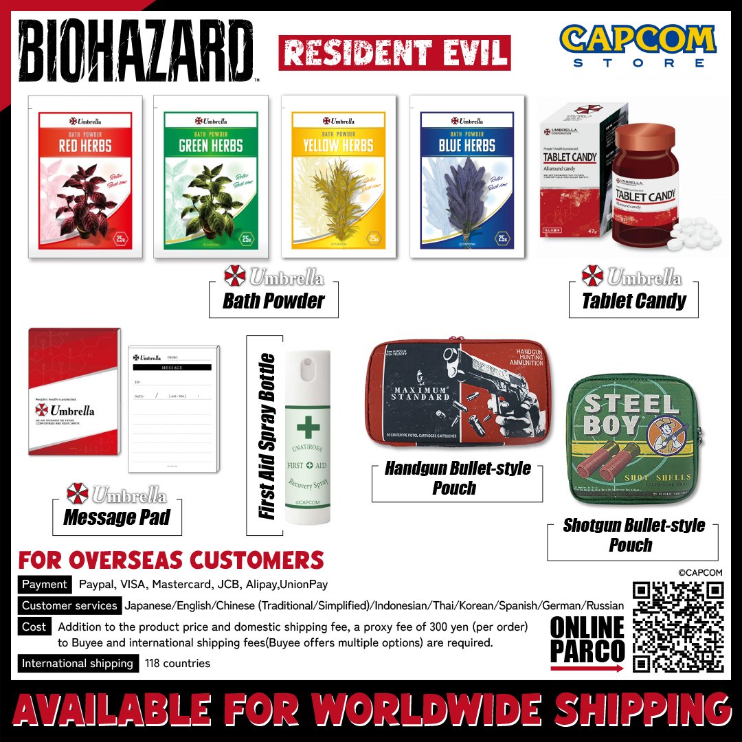 Resident Evil Merchandise ✈️✨ Now Available for Worldwide Shipping🪩! Those product are filled with the world of #ResidentEvil. You can buy anytime you want easily!! Start your Journey! >>Available for Worldwide Shipping online.parco.jp/shop/e/e125792… #GlobalShopping #Capcomstore