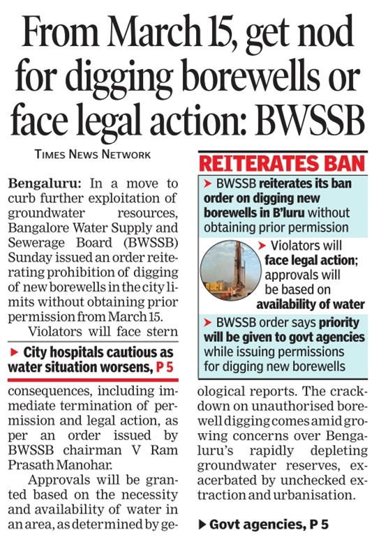 Law existed since 1999! Govt wakes up after 25 years?  Karnataka Groundwater Act 1999 - permission compulsory, punishments: timesofindia.indiatimes.com/city/bengaluru…
Bengaluru - Red Zone, only public borewells!
#BengaluruWaterCrisis #IllegalBorewells #GroundwaterTheft #Lawlessness 
@CMofKarnataka