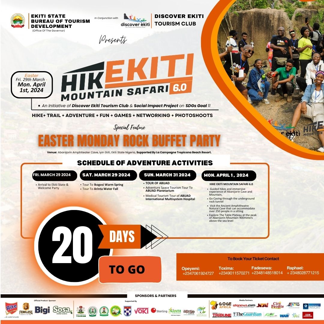 🌄Exciting News Alert!🌄Gear up for an unforgettable adventure at the 6th Edition of #HikeEkitMountaiSafari Embark on an adventure in Ekiti State's stunning mountains, showcasing it as a premier destination for global tourists. Don't miss out on this extraordinary experience