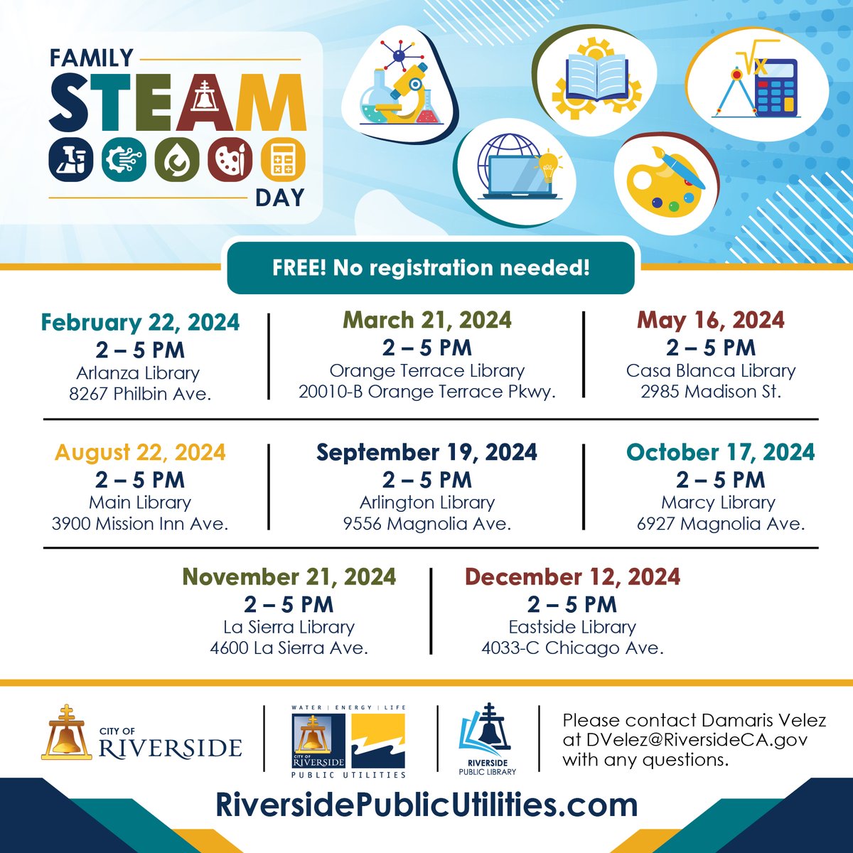 RPUnews's tweet photo. Join us for a fun-filled afternoon of STEAM activities at the Orange Terrace Library on Thursday, March 21! 

Learn about water and electricity, make your own art, and explore the wonders of science with RPU. Don’t miss this opportunity to spark your curiosity and creativity! https://t.co/HwbNHqIhEO