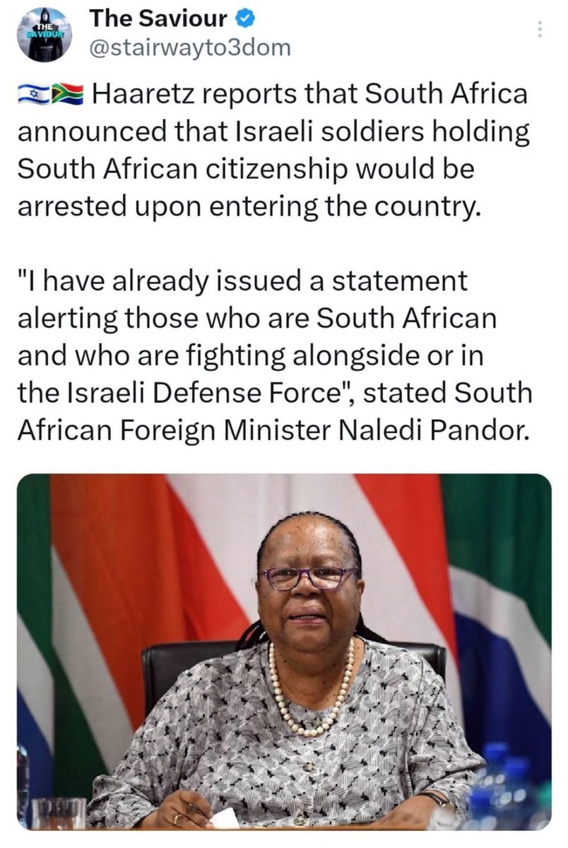 Hal9000_T1's tweet image. 📰 🇿🇦South Africa to arrest any South Africans serving in the IDF✊

#OpenBorders4Aid