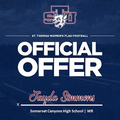 I am blessed to receive my first official offer from St University! I want to thank my coaches and family for pushing me every day to become the player And person I am today. Thank you St Thomas for acknowledging my work ethic and athleticism and offering me today.