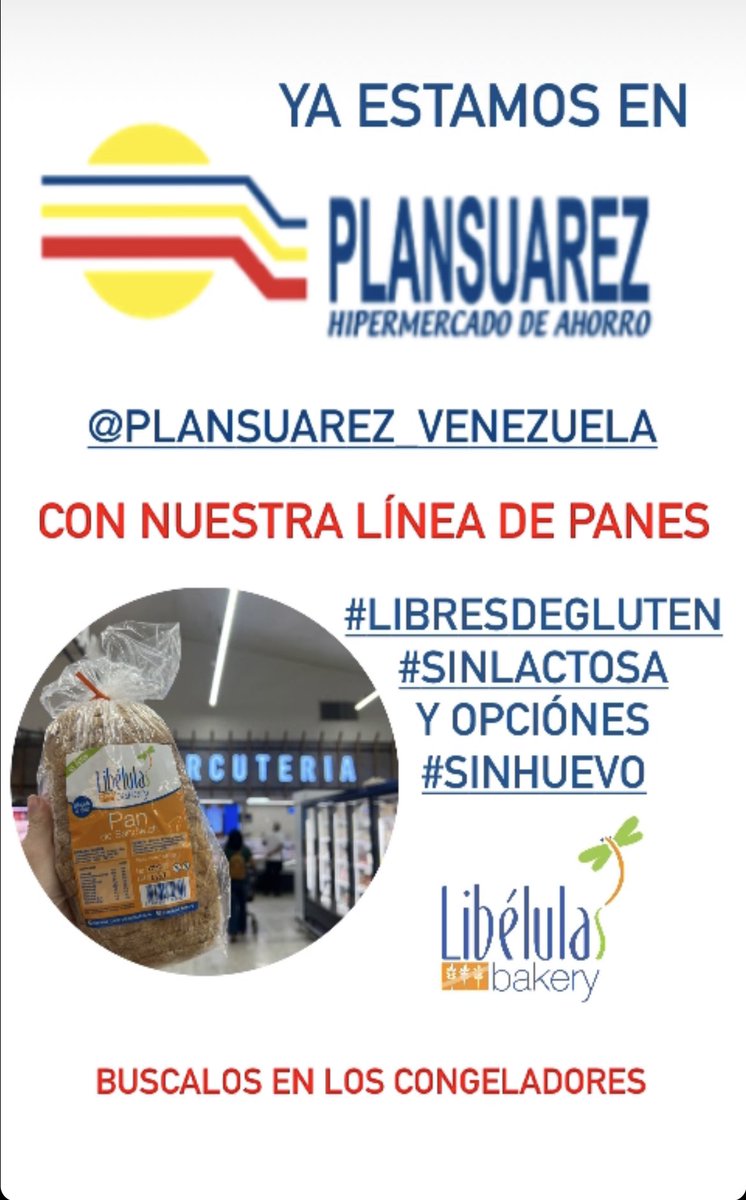 libelulasbakery's tweet photo. Estamos muy felices de contarles que A partir de hoy, pueden conseguir nuestros productos #glutenfree #sinlactosa #sincaseina en @PlanSuarezVE !! https://t.co/MwSd8oR4kI