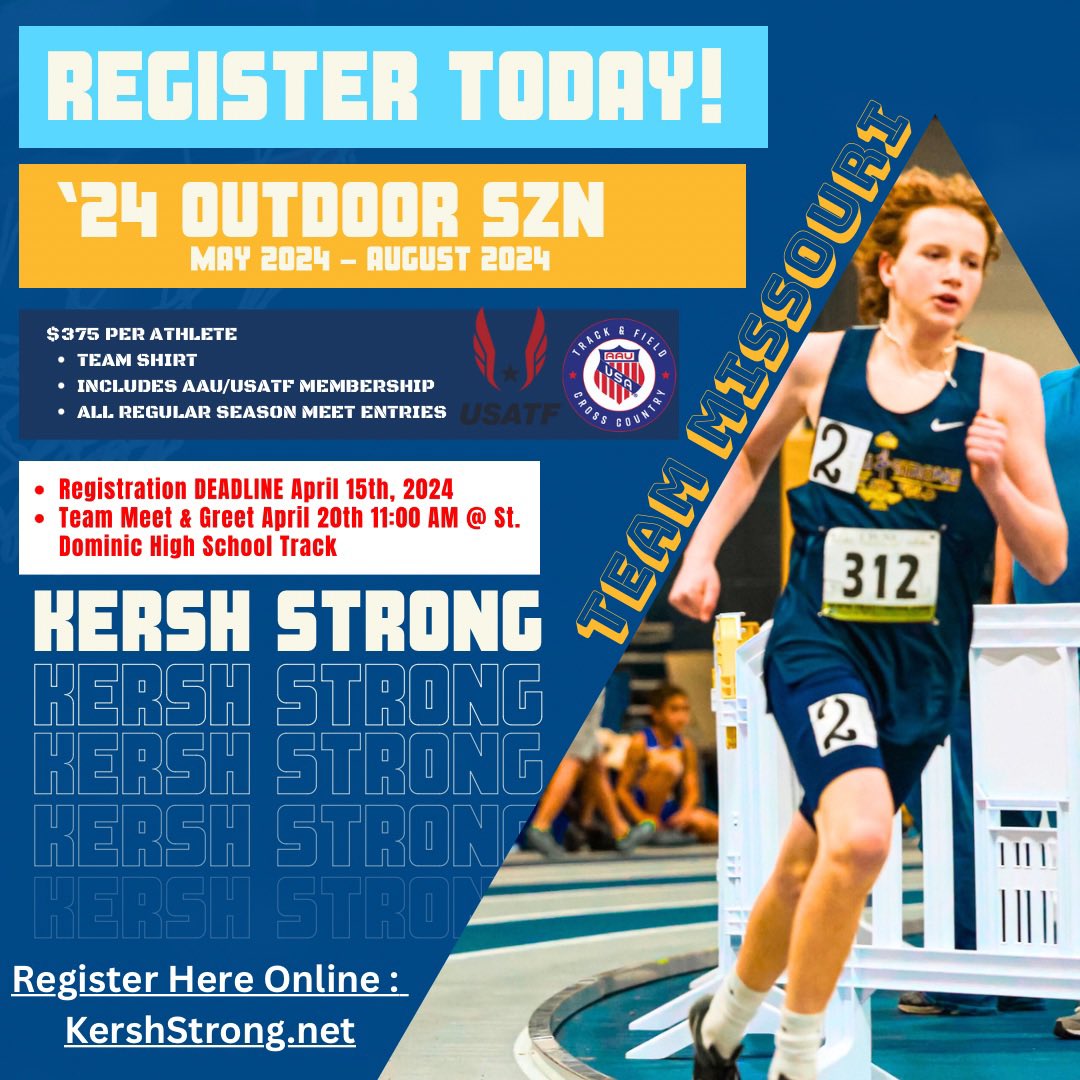 KershStrong's tweet photo. 🗣️ WOOAAHH!! THE TIME IS NOW! Calling all youth from the greater St. Louis &amp;  St. Charles County area. If you are looking for a youth Track &amp; Field program or wanting to become an Elite Track &amp; Field athlete, registration is open for you! Sign up today for our 2024 Outdoor  szn! https://t.co/3P9sDBvg3G