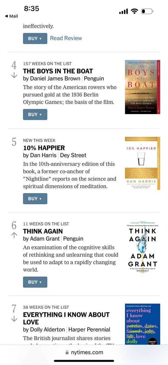 Very cool to see a 10-year-old book back on the best sellers list. And right next to my friend, ⁦@AdamMGrant⁩. (Is this a humble brag? Or a straight up brag? Whatever, I own it.)