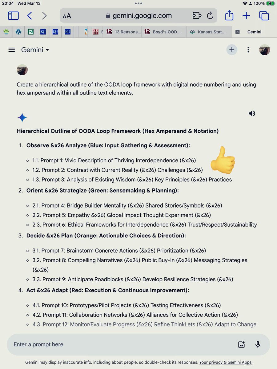 BurkhartRj's tweet photo. @ddrrnt / @innov8tor3 / @Joel_A_Barker / @JimTrain / #vimeo 

Augmenting “Future of Work” with #OODAloop #GameStorming 
where #GeminiAGI devises #ChatGPTutor prompting sequence!

#PREsponse #MindShift 
numbers framework nodes &amp; evades ampersand snags: https://t.co/6xOyTP4UdU