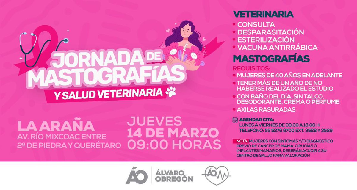 La jornada de mastografías y salud veterinaria llegó a La Araña. Te esperamos el día de mañana a partir de las nueve de la mañana.