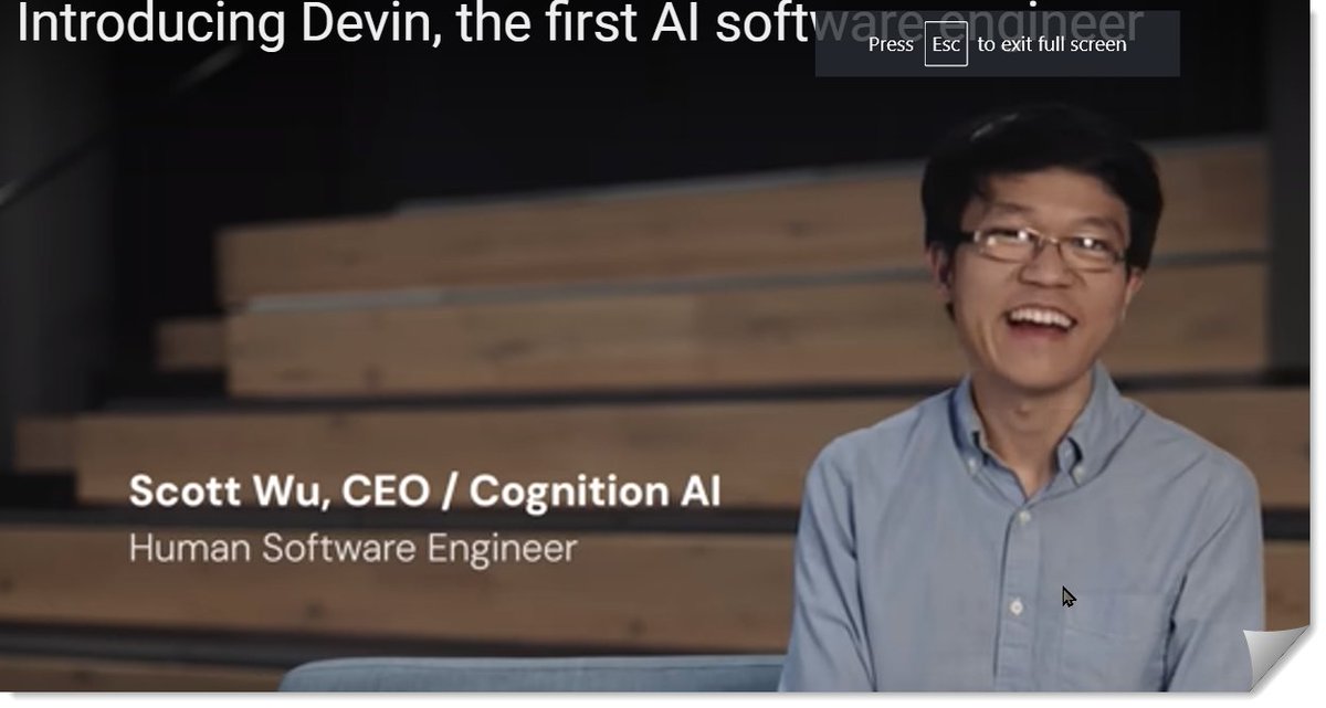 Gabriel Medina (@gxsoft) on Twitter photo bit.ly/ScottDevinAI 
Scott Wu (ScottWu46) CEO of Cognition (<a href="/cognition_labs/">@cognition</a>) Introduces Devin AI, the first AI Software Engineer 
Video by Cognition in @youtube 
CC:
<a href="/CeciNowBe/">Cecilia Abadie</a> 
<a href="/njodal/">Nicolas Jodal</a> 
@gmilano 
<a href="/GeneXus/">GeneXus</a>
<a href="/Globant/">Globant</a> bit.ly/ScottDevinAI 
Scott Wu (ScottWu46) CEO of Cognition (<a href="/cognition_labs/">@cognition</a>) Introduces Devin AI, the first AI Software Engineer 
Video by Cognition in @youtube 
CC:
<a href="/CeciNowBe/">Cecilia Abadie</a> 
<a href="/njodal/">Nicolas Jodal</a> 
@gmilano 
<a href="/GeneXus/">GeneXus</a>
<a href="/Globant/">Globant</a>