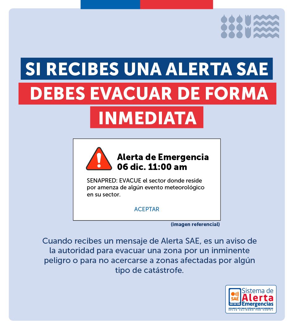 ⚠️ Si recibiste un mensaje de Alerta SAE, debes evacuar de forma inmediata. Hazlo en calma y siguiendo las instrucciones del personal de emergencia.