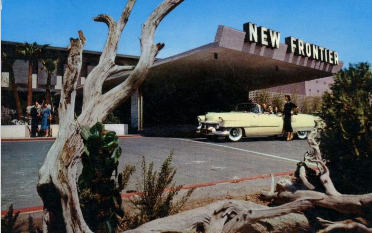 OTD 1955 one of the first resorts on the #LasVegas Strip, facing new competition opening in the weeks ahead, modernized and expanded to become the New Frontier Hotel and Casino.