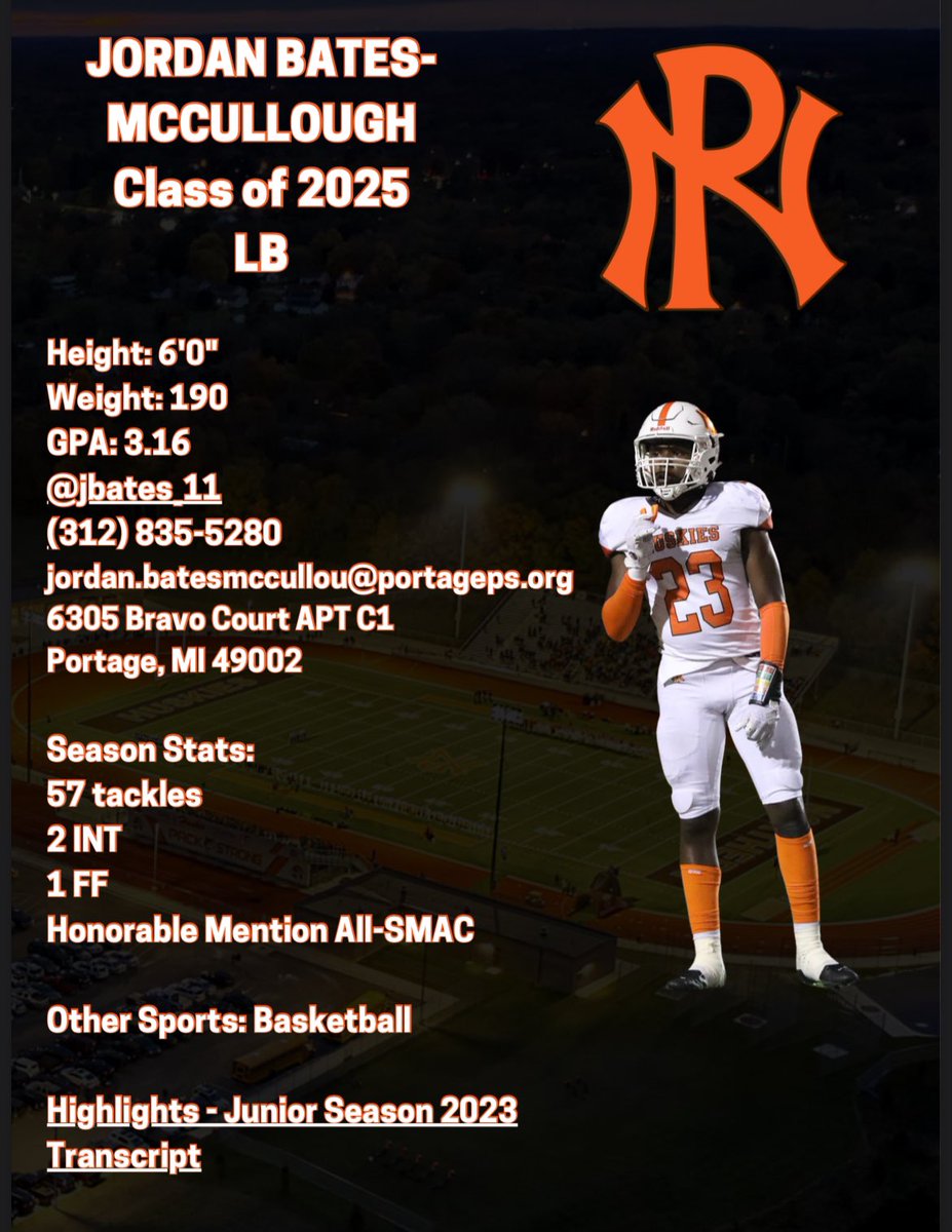 Recruiting poster for my Junior year!!!@CoachTwichPN <a href="/PNHuskieFB/">Portage Northern Football</a>