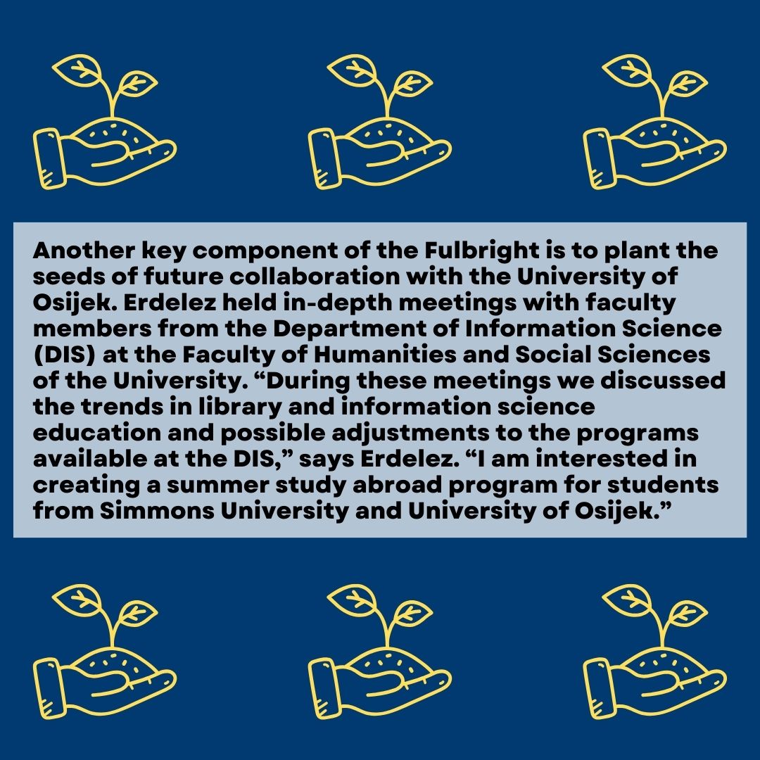 In October 2023, School of Library and Information Science (SLIS) Dean Sanda Erdelez traveled to her native Croatia through the Fulbright Specialist Program! tinyurl.com/y7dsa8e8

#SimmonsSLIS #artificialintelligence #LibraryandInformationScience #Fulbright