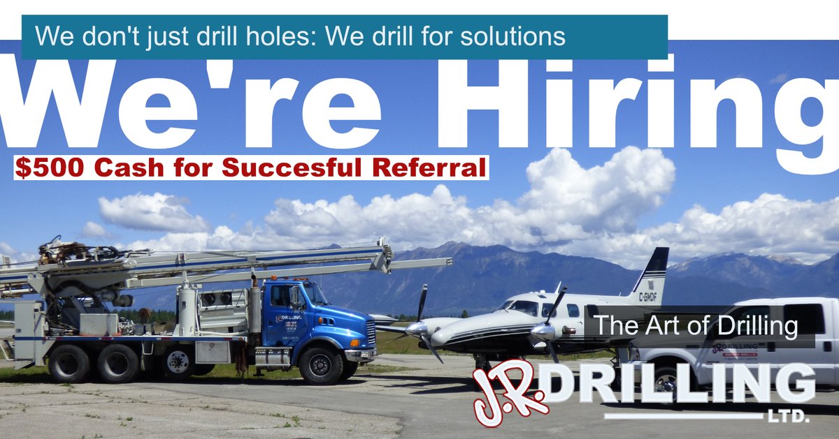 JR_Drilling's tweet photo. We're hiring now: Drillers, Helpers - Offering #Apprenticeship. Competitive wages + Benefits. Email office@jrdrilling.com Class 3 DL and Welding Skills are assets.
#work #nowhiring #drilling #driller #righand #kimberley #fernie #sparwood #invermere #golden #creston #Kootenays #BC https://t.co/sQGYdG0Em7