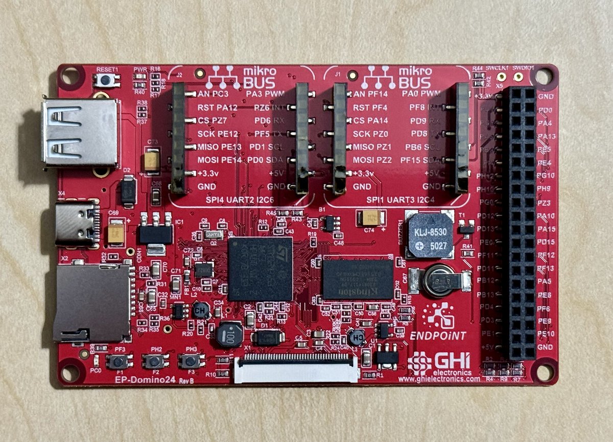 keith_developer's tweet image. New fun little development board by @GHIElectronics with @mikroel click board support. Nice case! #STEM #Robotics #Python #.Net