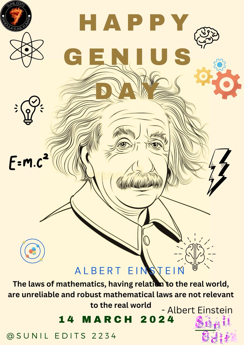 TRICKYMATH32322's tweet photo. Happy genius day
#EinsteinJayanthi #AlbertEinstein #GeniusDay #PhysicsLegend #ScienceIcon #TheoryofRelativity #EinsteinBirthday #E=mc² #ScienceHero #GeniusMind #InnovationInspiration #EinsteinQuotes #QuantumPhysics #HappyBirthdayEinstein https://t.co/AvlRYGDDa3