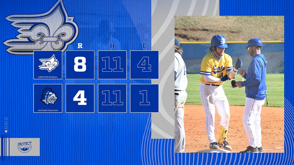 Junior second baseman Sion Barnette went 2-for-3 at the plate, including a go-ahead, two-run double in the sixth, lifting @Limestone_BSB to an 8-4 win over Southern Wesleyan on Wednesday evening at Fluor Field. 📊golimestonesaints.com/sports/basebal… #ProtectTheRock #limestONEnation
