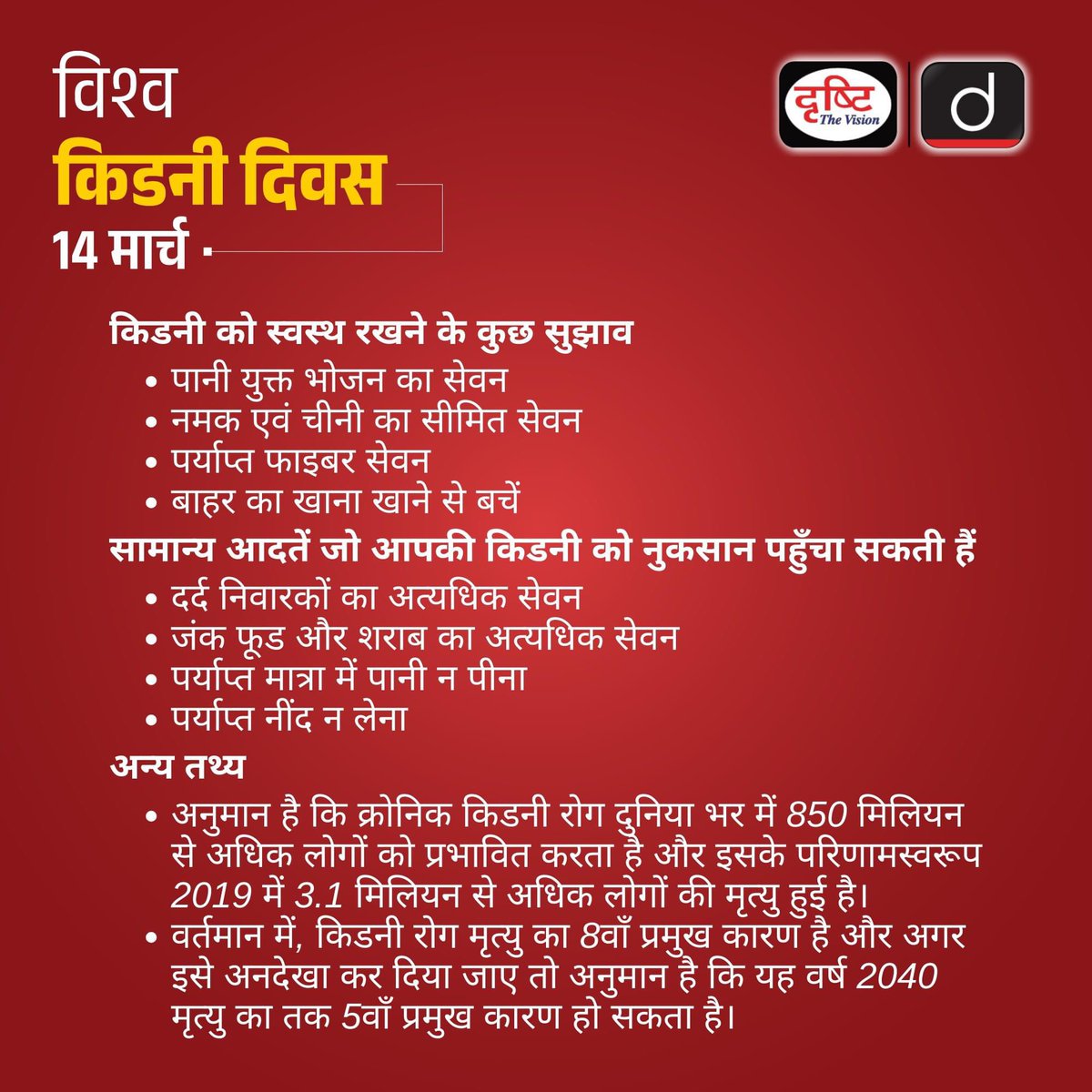 विश्व किडनी दिवस...
#WorldKidneyDay #Kidney #KidneyDisease #KidneyTransplant #KidneyHealth #KidneyFailure #KidneyStones #KidneyCancer #KidneyDonor #KidneyWarrior #Nephrology #KidneyDiseaseAwareness #KidneyStrong #KidneyProblems #KidneyInfection #KidneyCare #SpecialDaysDrishtiIAS