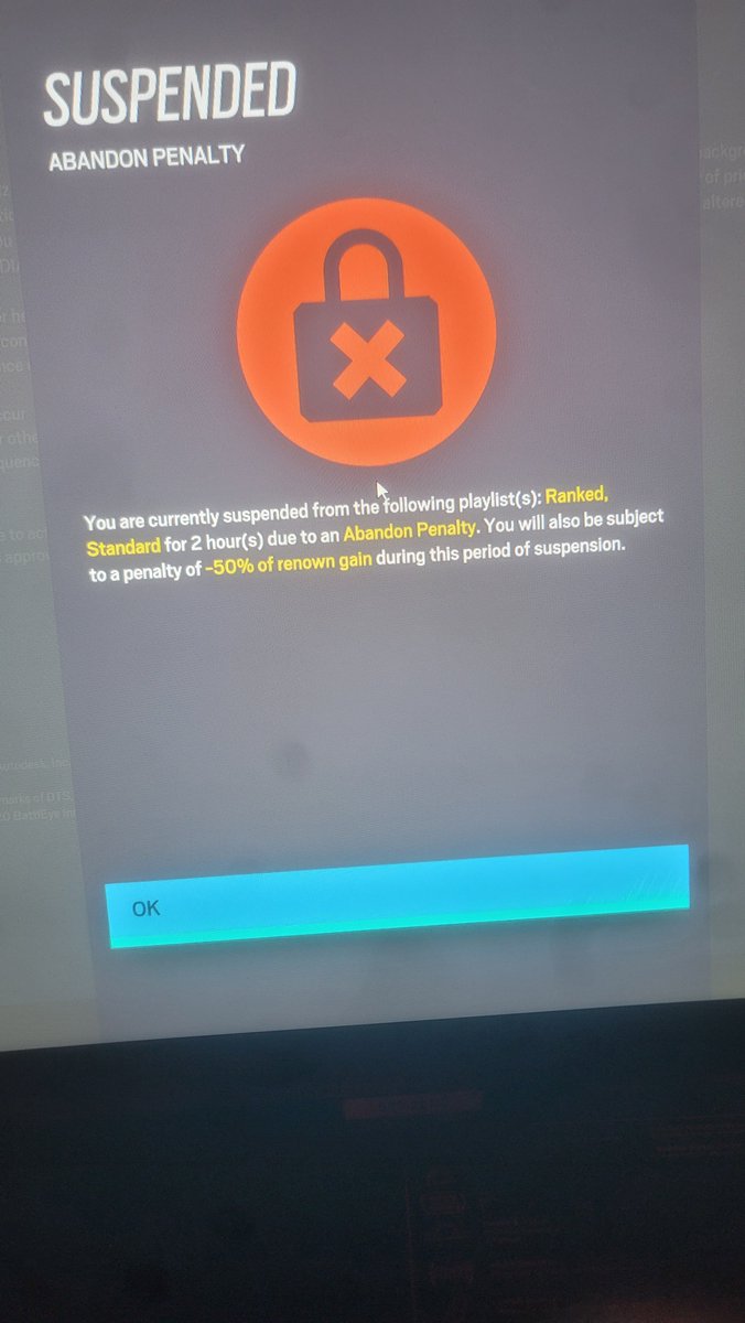 billys_pc's tweet photo. @UbisoftSupport This is not fair. My game crashed in ranked during this issue and I got penalized. https://t.co/UCu2M0C08z
