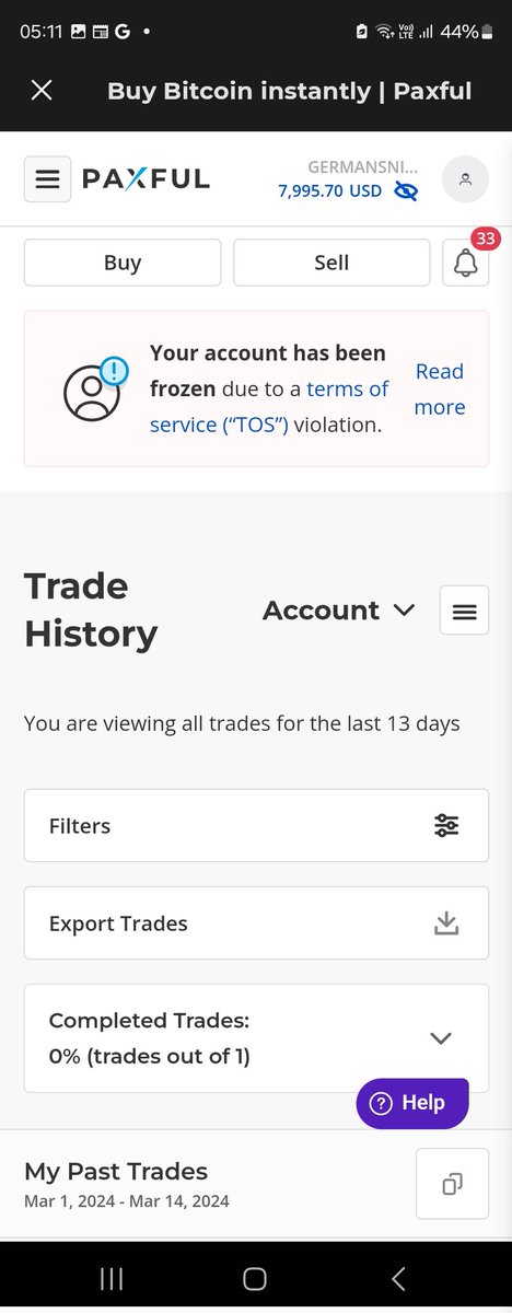 Neimer_s's tweet photo. @paxful why am I frozen I don't even trade???? https://t.co/yg7mvjvnCf
