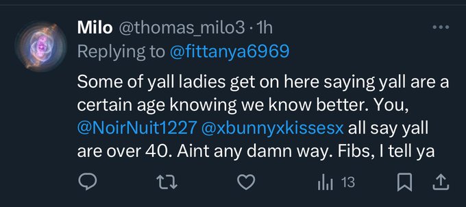 You&rsquo;re right, I&rsquo;m not really 40yrs old.  I&rsquo;m actually 46 physically going on 36 mentally.  Sorry for<a href="/tag/onlyfans"class="tags"><span>#onlyfans</span></a><a href="/tag/fansly"class="tags"><span>#fansly</span></a>