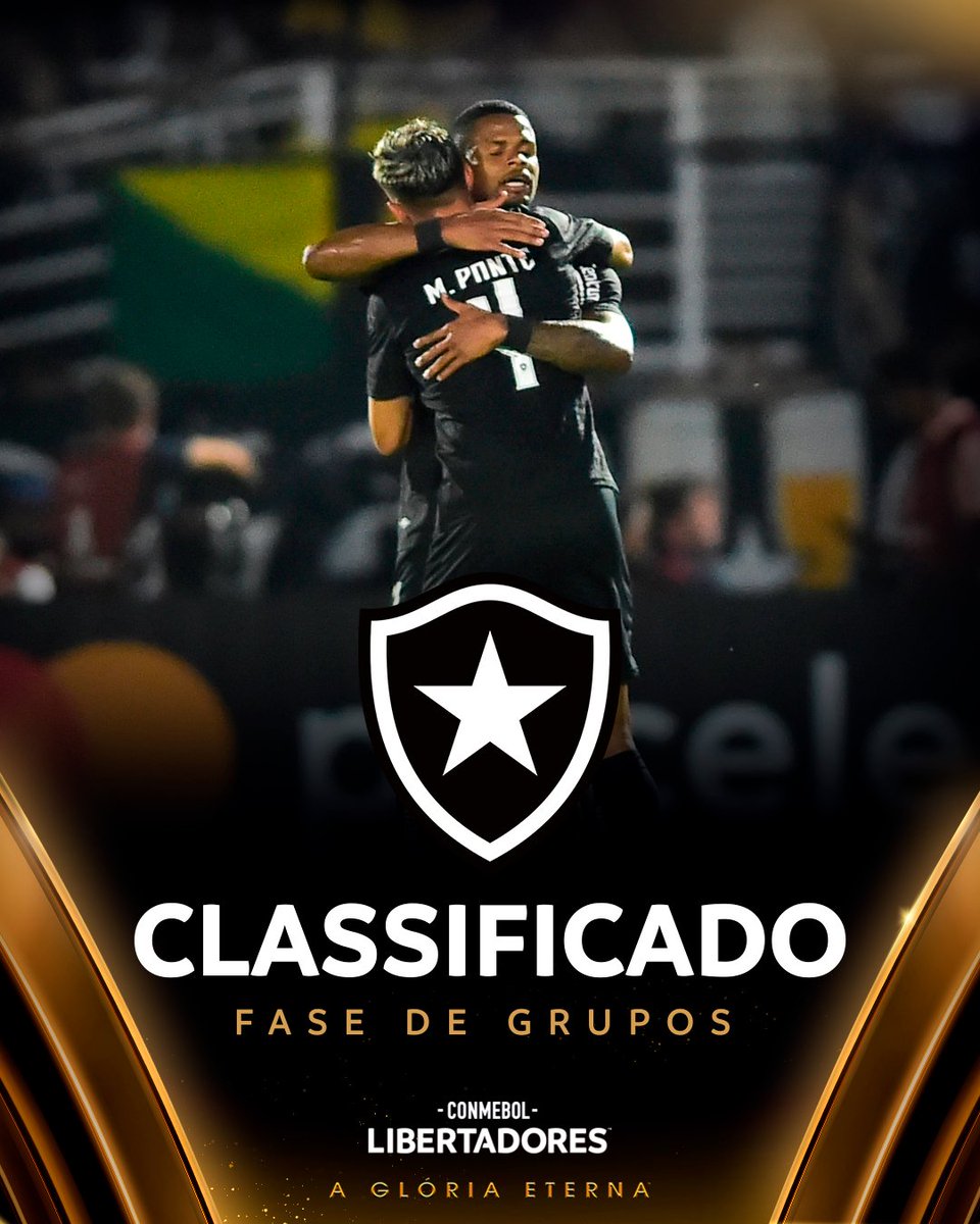 🔥🖤 Tá lá, <a href="/Botafogo/">Botafogo F.R.</a>! É o sétimo clube do Brasil classificado para a Fase de Grupos da CONMEBOL #Libertadores.

🔜 Segunda-feira tem o sorteio!
