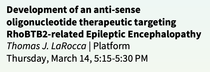 🧬 Explore the frontier of therapeutic development with Thomas LaRocca as he discusses anti-sense oligonucleotide therapy targeting RhoBTB2-related Epileptic Encephalopathy at #ACMGMtg24