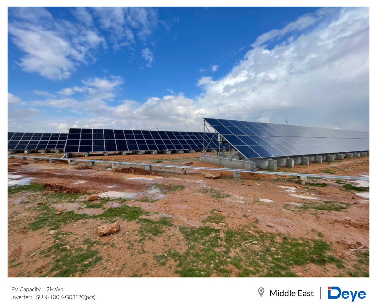 Thrilled to reveal the completion of our latest 2MW PV station project in #MiddleEast , secured through a PPA with the local government. 📄✍ Situated in an industrial city, we have deployed 20 units of #Deye 100kW grid-tied string inverters. 🌞✔