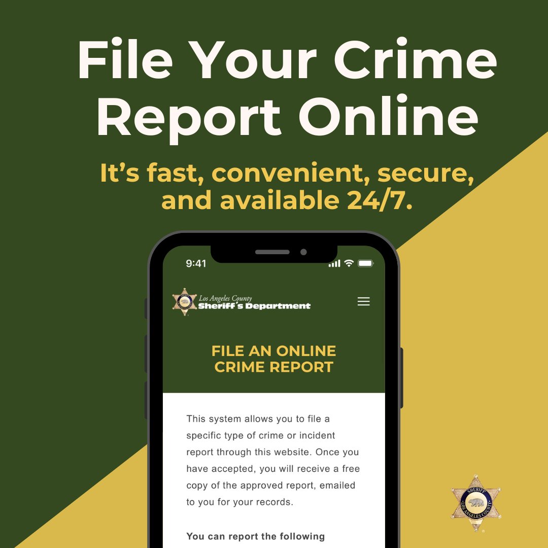 West Hollywood residents, save time by filing certain crime and incident reports online with the Los Angeles County Sheriff’s Department’s Online Report Tracking System (SORTS). It's fast and convenient. Learn more here: lasd.org/sorts