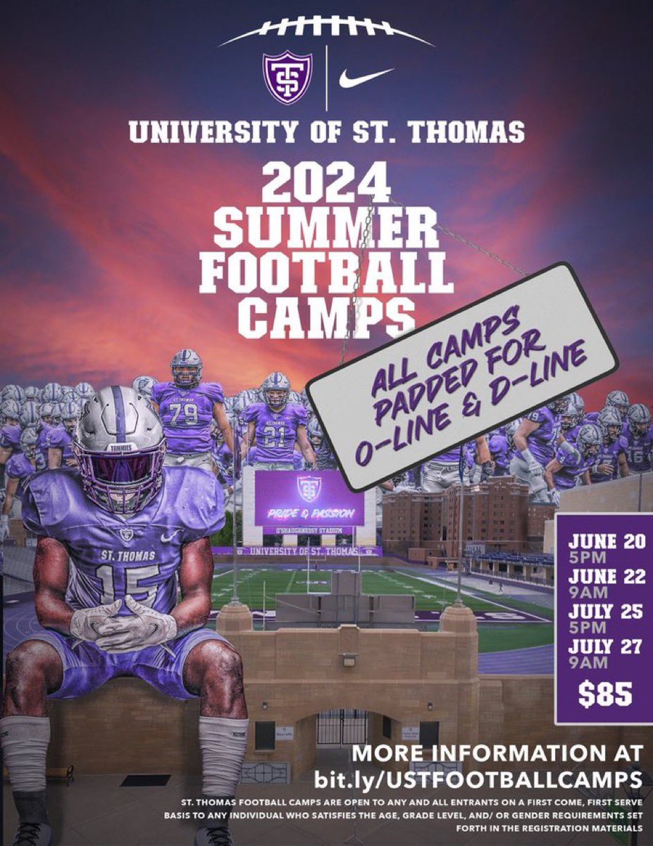 Thanks to @Coach_Caruso and @UST_Football for inviting me to the St Thomas camp!