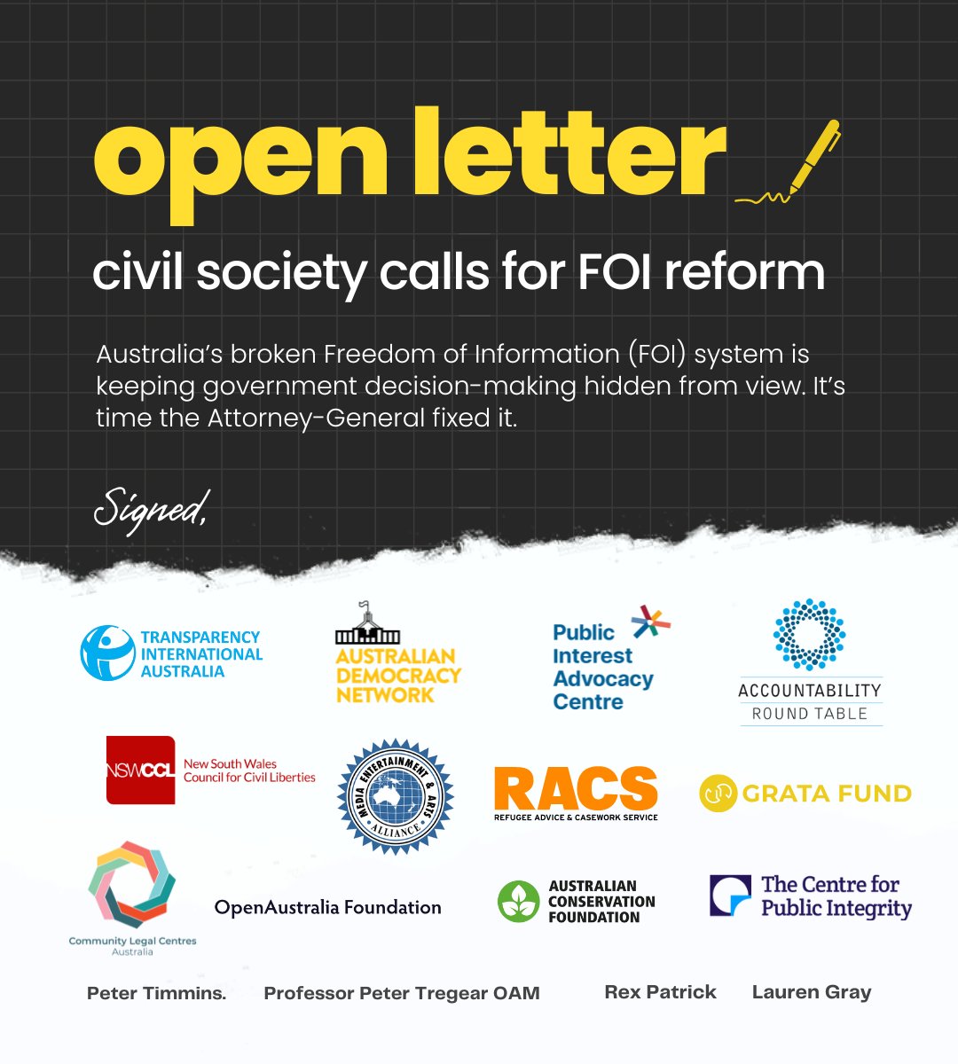 Our FOI system is a vital transparency tool, but for years it’s been plagued by delays and dysfunction. Together with civil society, we’re calling for reform in an open letter to the Attorney-General. Read the letter here: rb.gy/5au9c4 #FOI @PIACnews @isreinecke