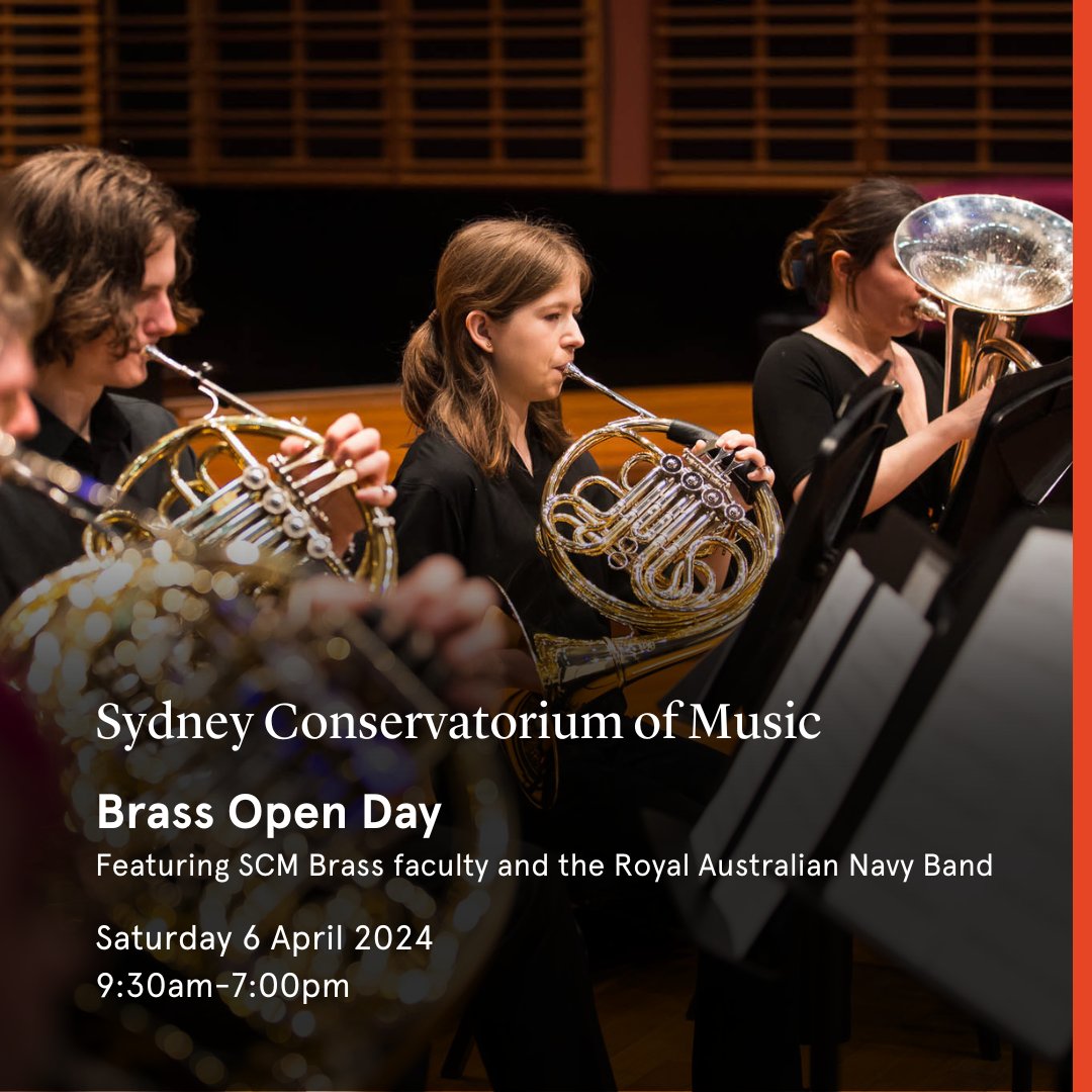 Join us for our Brass Open Day! 🎶🎺 Students, teachers and community musicians are invited to the Con for a program packed with masterclasses and performances. Saturday 6 April, 9:30am - 7:00pm Learn more and register: bit.ly/scm-brassday-0…