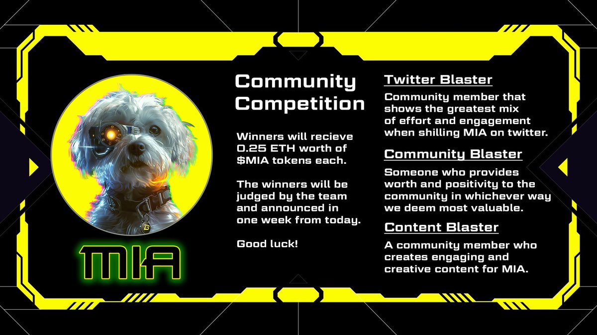 miablastsoff's tweet image. Competition time! Your chance to win some $mia tokens. 

Must retweet and like this post to be eligible. 

Three different opportunities to win .25 eth worth of $mia tokens listed here:

Twitter blaster: most effective and creative shiller 

Community blaster: most active and…