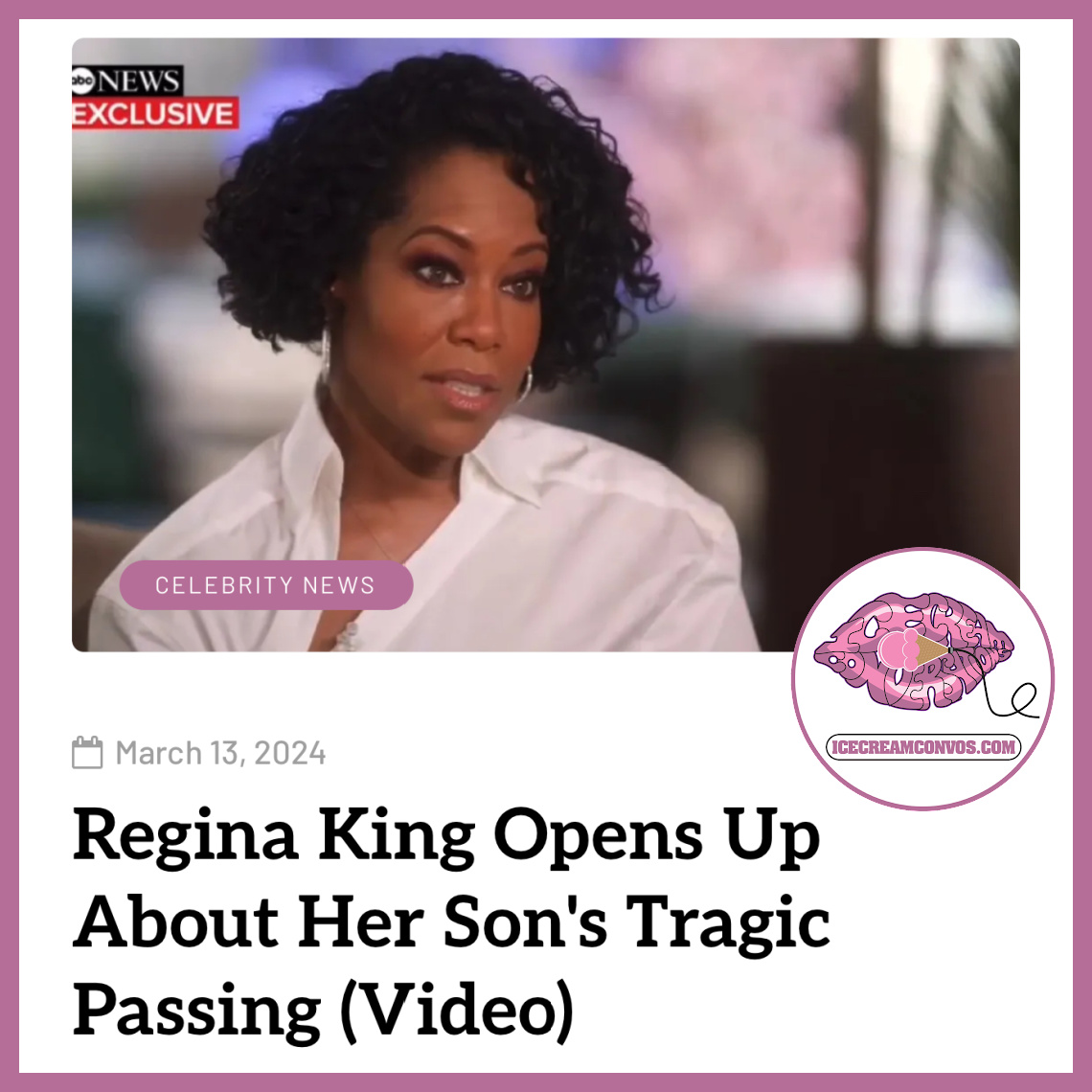 MsXaviB's tweet photo. For the first time, Regina King is opening up about the tragic loss of her son, Ian Alexander Jr., in an interview with Robin Roberts. ๐๐พ๐ค๐ฆ https://t.co/dCkRAbBz2I
#ReginaKing #IanAlexanderJr #RobinRoberts #GMA #IceCreamConvos https://t.co/OkcVSgLAOh