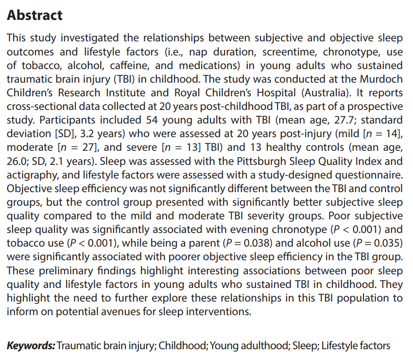 AN_ASP_'s tweet photo. 🌟New #Research: Relationship between #sleep outcomes and lifestyle factors in young adults who sustained traumatic #brain injury in childhood 
By Edith Botchway-Commey et al.  @botchway_edith 
DOI: https://t.co/rIGPpBAA4e https://t.co/6Tp7ebcauD