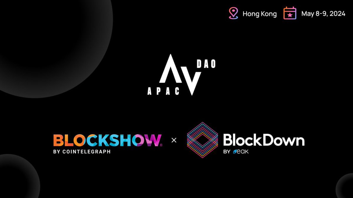 APAC DAO (@apacdao) on Twitter photo Excited to announce our partnership with APAC DAO for <a href="/BlockShowcom/">BlockShow by Cointelegraph ๐</a> X <a href="/BlockDownConf/">BlockDown Festival</a> Asia 2024! Join us in Hong Kong on May 8-9 for an unforgettable event.
Get your tickets now: blockshow.cointelegraph.com/blockdown-asiaโฆ Excited to announce our partnership with APAC DAO for <a href="/BlockShowcom/">BlockShow by Cointelegraph ๐</a> X <a href="/BlockDownConf/">BlockDown Festival</a> Asia 2024! Join us in Hong Kong on May 8-9 for an unforgettable event.
Get your tickets now: blockshow.cointelegraph.com/blockdown-asiaโฆ