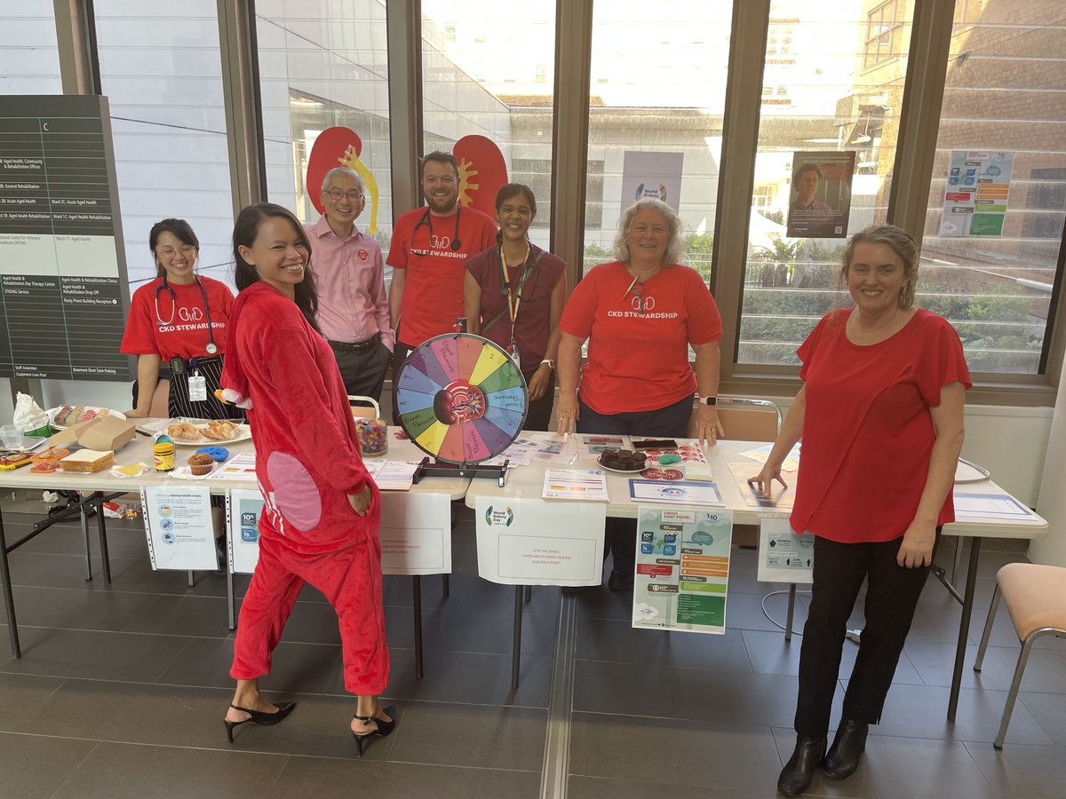 We're loving the pics of #worldkidneyday2024 that are coming in from all corners of the globe. This is the team at Concord Hospital and our own @muhgeot in celebration mode today. #kidneyhealthforall #nephrology #takingfunseriously