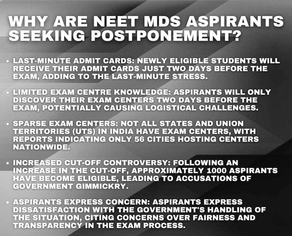 Sarveshh_mishra's tweet photo. #NEETMDS2024 aspirants continuously requesting for #RescheduleNEETMDS2024 #JusticeForNEETMDS2024 but it seems Neither authorities 
nor Govt concern about their future.
Issues they are raising are genuine, govt should listen &amp; give them relaxation.
@MoHFW_INDIA @mansukhmandviya https://t.co/jqqdPUJq1b