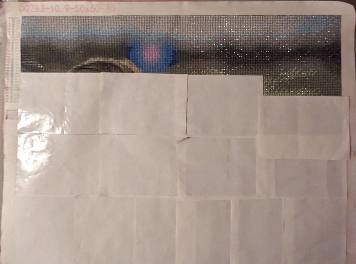 Progress on the portrait of my sister and her boyfriend. Really excited to see how this turns out. Got the whole upper right corner finished tonight! #diamondart #diamondpainting #commissionsopen