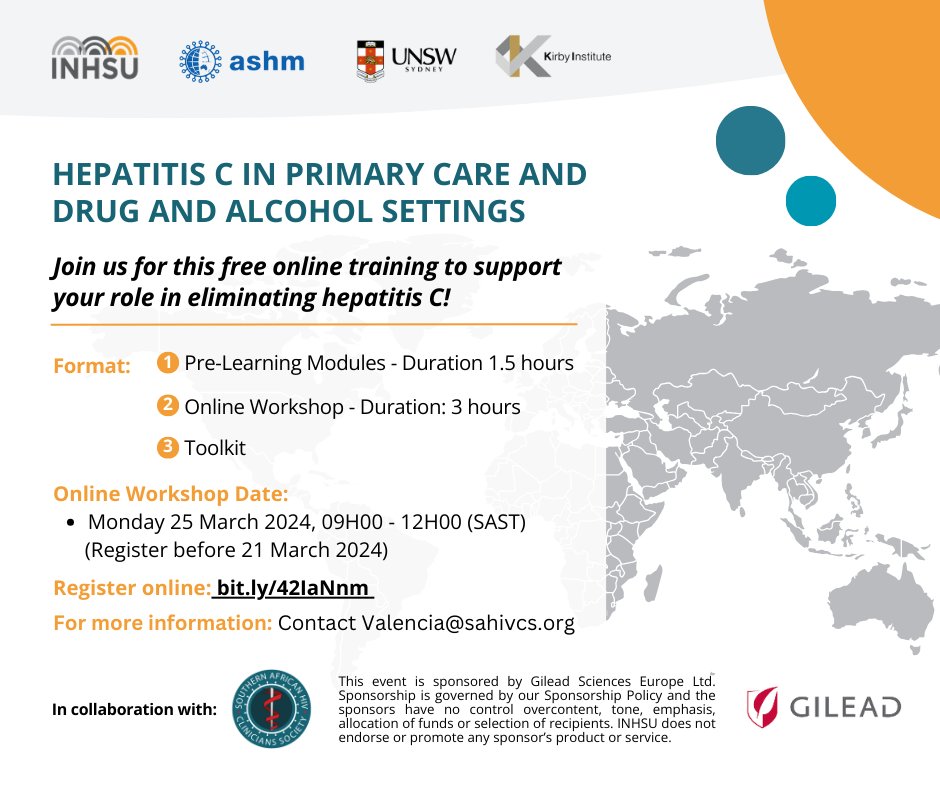 We've collaborated with @SAHIVSoc and @ASHMMedia to launch a new #HepatitisC education and training program for healthcare professionals in Africa. Find out more and register here: inhsu.org/events/new-afr…