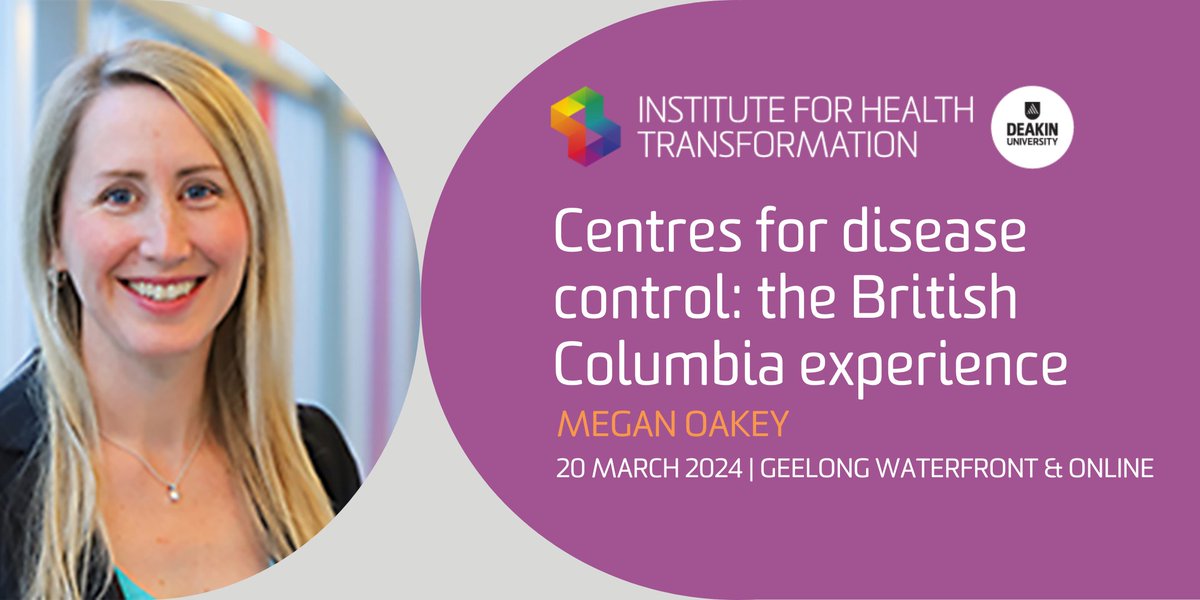 Centres for #DiseaseControl play a unique #PublicHealth role. With #AusGov implementing one in Australia, don't miss Megan Oakey's talk on her involvement with @CDCofBC 20 March, 10.30am To register: in person bit.ly/3IoKZU1 online bit.ly/3wByvWq