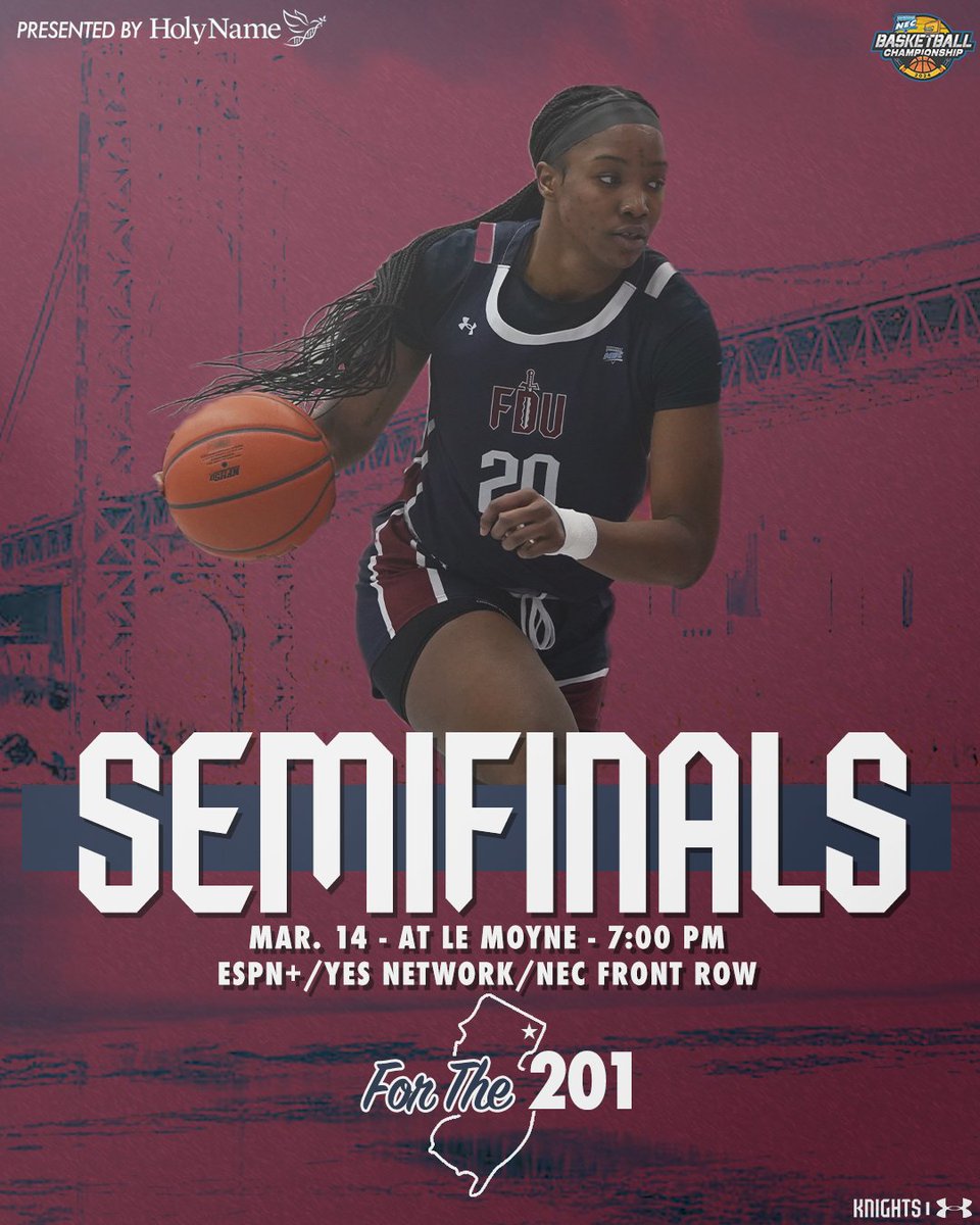 The semifinal ⤵️ 🏀 at Le Moyne 📍 Ted Grant Court (Syracuse, N.Y.) 🕖 7 p.m. 📺 necfrontrow.com/game/12155 📊 bit.ly/3Tw6Or6 #uKNIGHTED⚔️