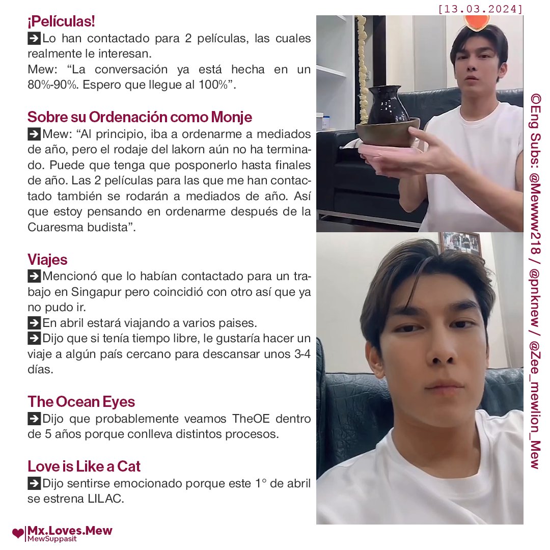 mxlovesmew's tweet photo. Resumen del live que hizo Mew en Tiktok | 13.03.2024

Me causa intriga saber de qué van esas 2 películas 👀 así que esperemos pronto saber más.

@MSuppasit ‹𝟹 #MewSuppasit #มิวศุภศิษฏ​ #Mewlions https://t.co/V5uk1AUhv7