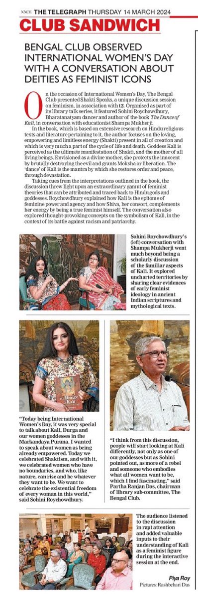 In THE TELEGRAPH… today … thank you #t2 #bengalclub #ShubhiPublications .. about our book ‘THE DANCE OF KALI’ … published by Shubhi Publications.