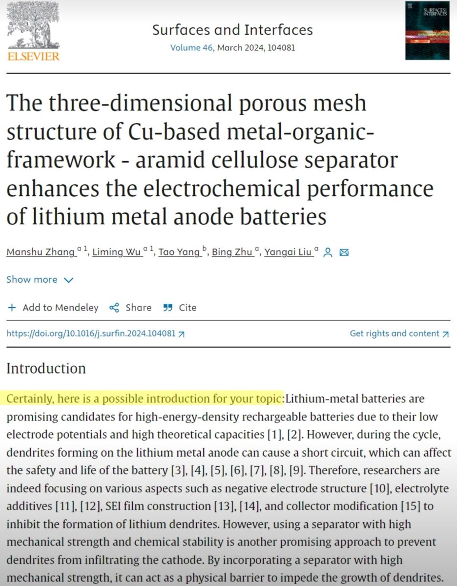 Certainly, it passed through peer review process.... #ChatGPT 

Check it yourself sciencedirect.com/science/articl…
#chemtwitter #PhDvoice #Reviewer2